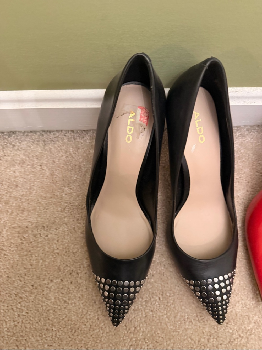 Aldo Black Pointed-Toe Studded Pumps
